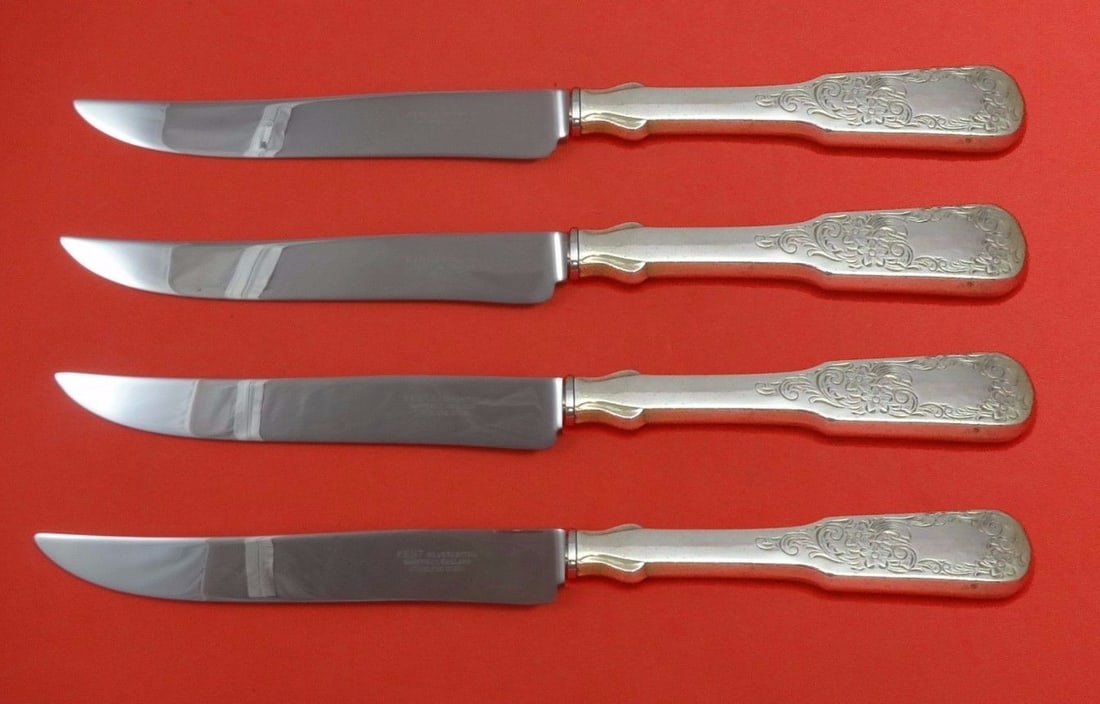Towle Sixteen-Ninety Sterling Silver Steak Knife Set 4pc Texas Sized: Towle Sixteen-Ninety Sterling Silver Steak Knife Set 4pc Texas Sized Enhance your dining experience with this impressive 4-piece set of Texas-sized steak knives, custom crafted in the classic Sixteen-