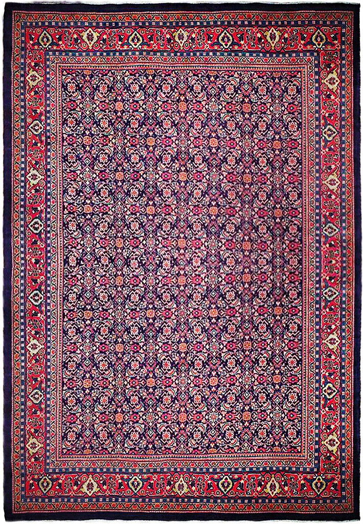 Handmade 9.7 x 13 Dark Indigo Persian Herati Rug Premium Wool: Handmade 9.7 x 13 Dark Indigo Persian Herati Rug Premium Wool Free continental US Shipping Elevate your living space with the timeless allure of this Dark Indigo Handmade All-Over Persian Herati Rug. 
