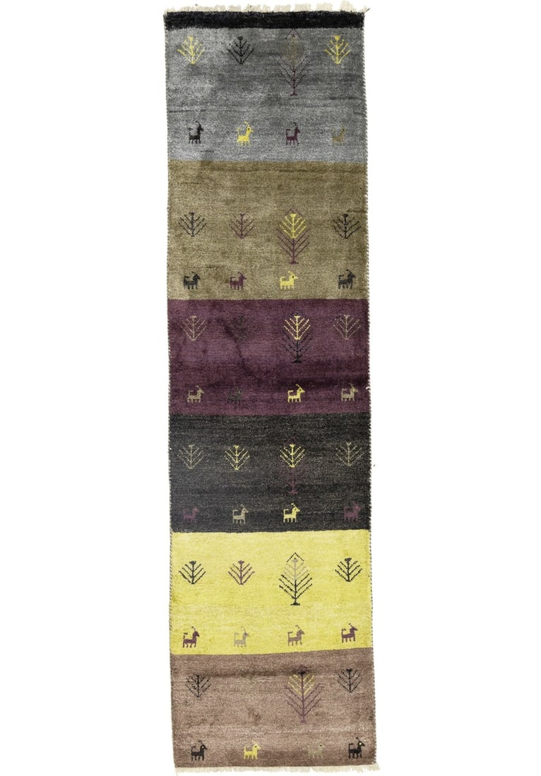 Hand-knotted wool Indo-Gabbeh runner rug 2'6 x 9'8 multicolored striped (1 of 16)