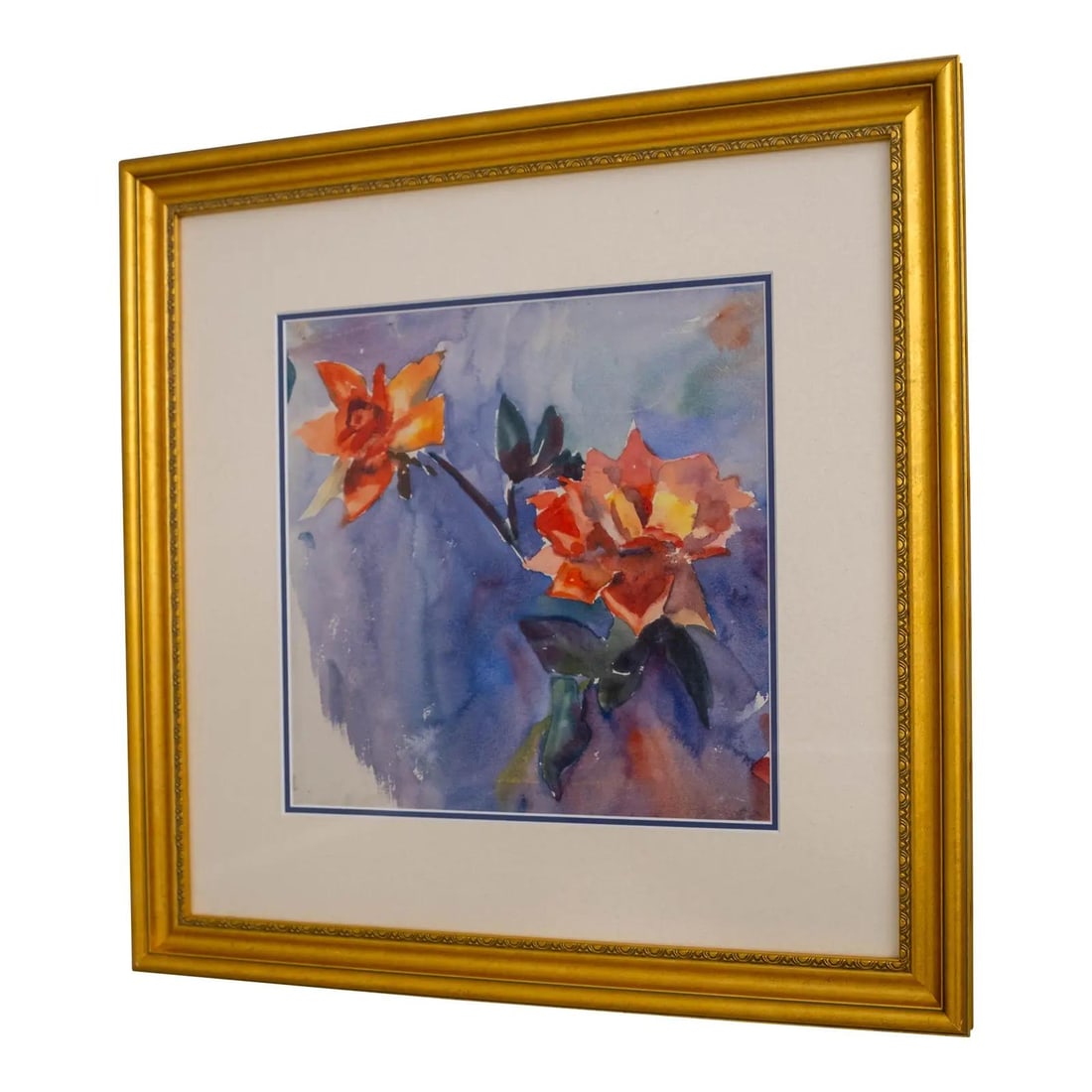 Vibrant Abstract Floral Watercolor Roses Painting Vintage 20 x 20.5 Gold Frame: Vibrant Abstract Floral Watercolor Roses Painting Vintage 20 x 20.5 Gold Frame This captivating abstract floral watercolor painting features bold colors and deft strokes that beautifully depict roses.