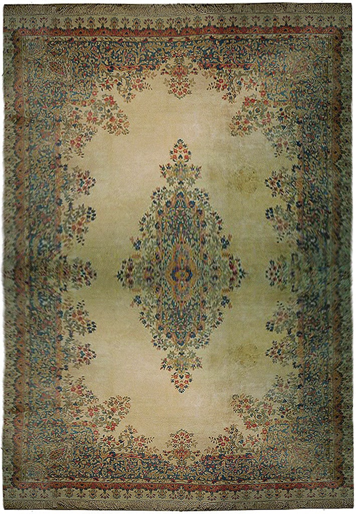 12 x 22 Ivory Antique Kerman Persian Handwoven Rug: 12 x 22 Ivory Antique Kerman Persian Handwoven Rug Free continental US Shipping Introducing the 12' x 22' Ivory Antique Persian Kerman Rug, a magnificent handwoven masterpiece crafted by skilled Persi