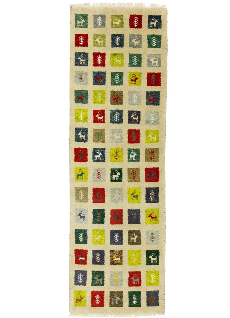 Handmade Wool Indo Gabbeh Runner 2'6 x 7'11 Pictorial Multicolored: Handmade Wool Indo Gabbeh Runner 2'6 x 7'11 Pictorial Multicolored Enhance your space with this stunning handmade Indo-Gabbeh runner rug, perfect for hallways, kitchens, or bedrooms. This unique piece