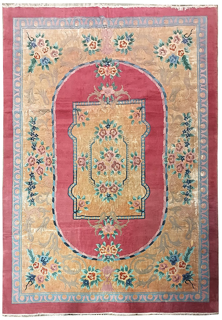 Luxurious 10' x 13' Hand-Knotted Bamboo Silk Aubusson Rug: Luxurious 10' x 13' Hand-Knotted Bamboo Silk Aubusson Rug Free continental US Shipping Enhance your living space with the luxurious charm of this exquisite 10' x 13' Hand-Knotted Bamboo Silk Rug, feat