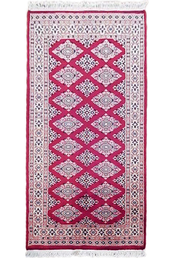 Hand-Knotted 2'11 x 5'3 Red Jaldar Bokhara Rug from Pakistan: Hand-Knotted 2'11 x 5'3 Red Jaldar Bokhara Rug from Pakistan Free continental US Shipping Experience the luxurious charm of our exquisite Red Jaldar Bokhara Rug, designed to elevate your home decor. H