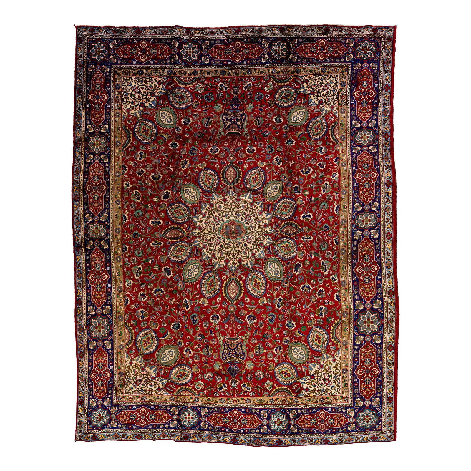 Vintage Hand-Knotted Persian Tabriz Wool Rug Red Allover Design 8'9 x 12'10: Vintage Hand-Knotted Persian Tabriz Wool Rug Red Allover Design 8'9 x 12'10 Discover the elegance and craftsmanship of this hand-knotted Persian Tabriz vintage wool rug. Originating from Tabriz, a cit