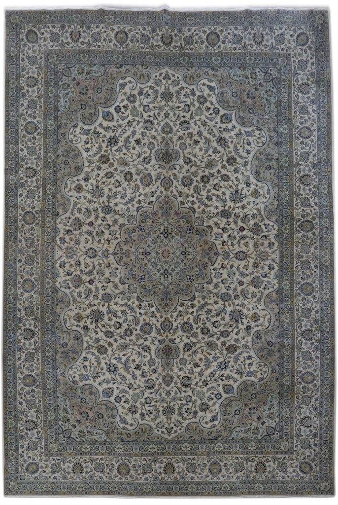 Large 11.8 x 17.3 Signed Persian Kashan Rug Ivory Blue Handmade Wool: Large 11.8 x 17.3 Signed Persian Kashan Rug Ivory Blue Handmade Wool Free continental US Shipping Experience the luxury of this large signed Persian Kashan rug, meticulously handcrafted by skilled Per