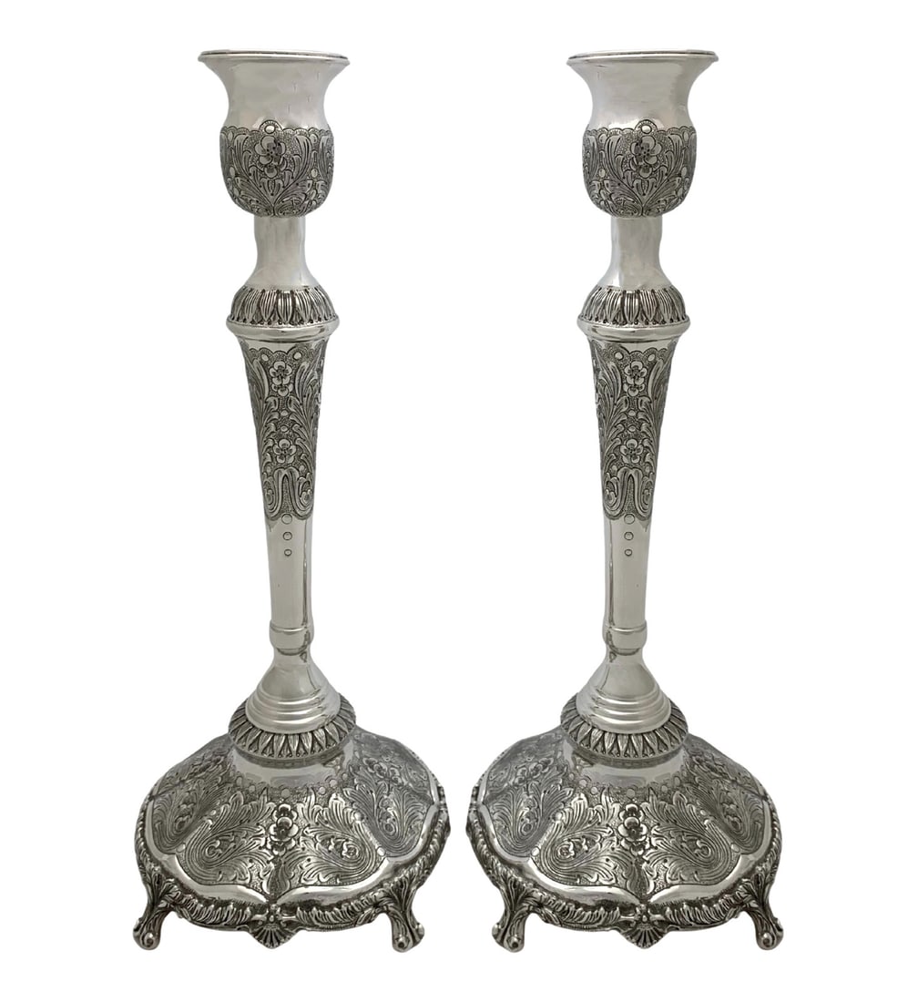 Handmade Italian 925 Sterling Silver Floral Swirl Candlesticks (1 of 4)