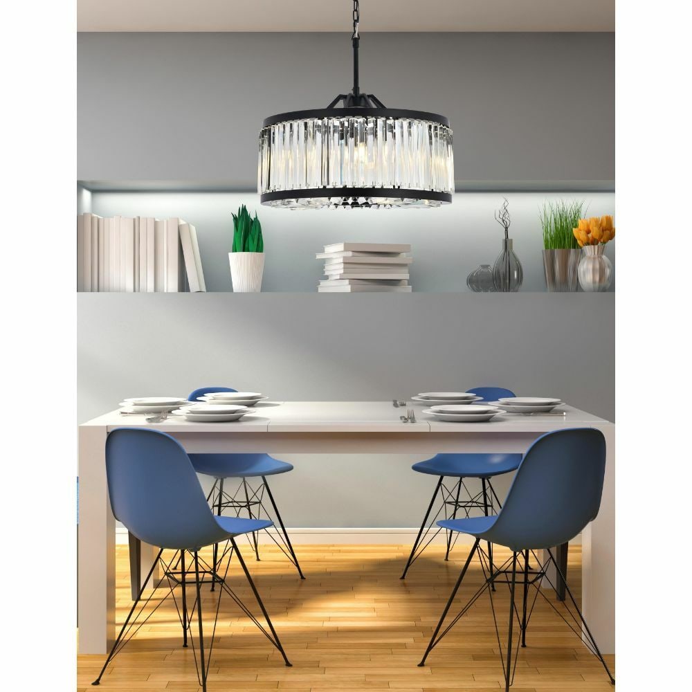 Lighting Chelsea 8-Light Crystal Chandelier Matte Black 28 in: Lighting Chelsea 8-Light Crystal Chandelier Matte Black 28 in This Chelsea collection chandelier pendant ceiling light features a matte black finish with clear Royal Cut crystals and a modern contempo