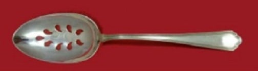 Alvin Sterling Silver Hamilton Pattern 8.5 Inch Pierced Serving Spoon: Alvin Sterling Silver Hamilton Pattern 8.5 Inch Pierced Serving Spoon Sterling silver serving spoon in the Hamilton pattern by Alvin. This custom 8 1/2-inch slotted spoon features a pierced 9-hole des