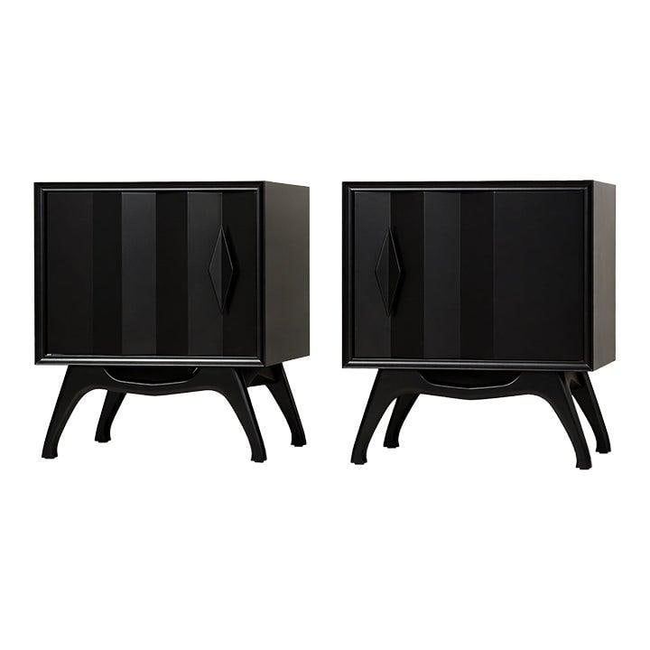 Pair of Black Lacquer Mid Century Nightstands (1 of 9)