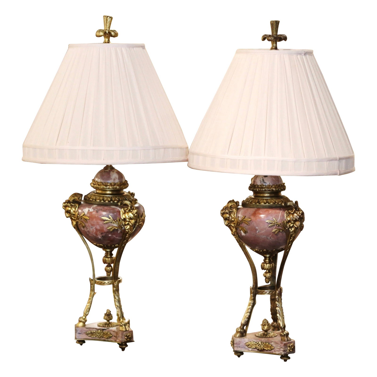 French Louis XVI Marble Gilt Bronze Cassolette Lamp Pair: French Louis XVI Marble Gilt Bronze Cassolette Lamp Pair This exquisite pair of late 19th-century French Louis XVI cassolettes has been expertly converted into table lamps, showcasing refined neoclass