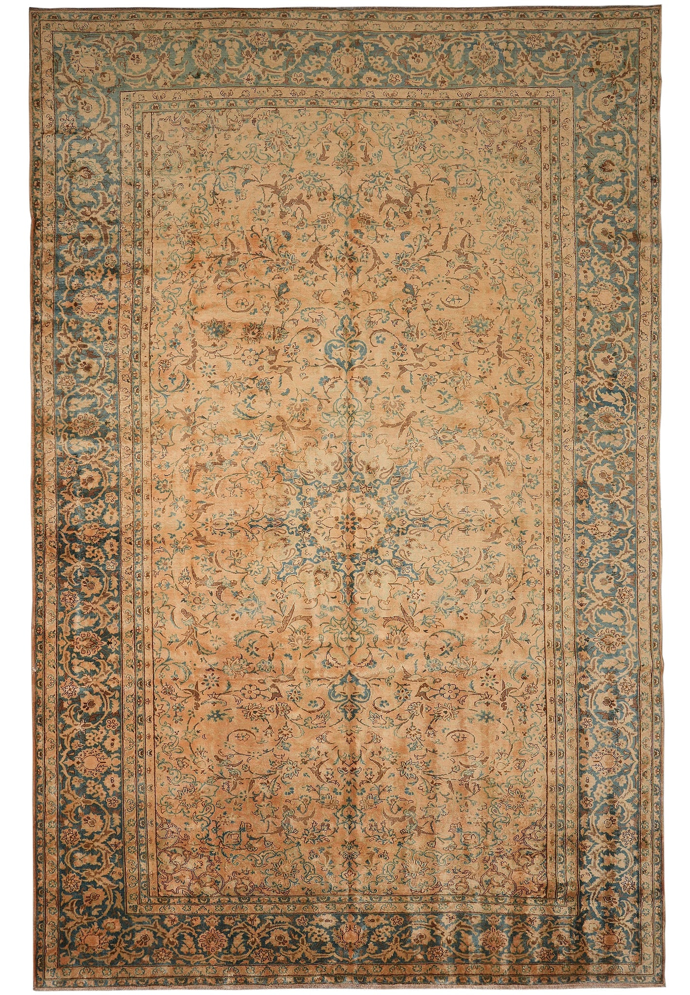 11.2 x 16.5 Estate Persian Kerman Hand-Knotted Wool Rug: 11.2 x 16.5 Estate Persian Kerman Hand-Knotted Wool Rug Free continental US Shipping This large Persian Kerman rug is hand-knotted in Iran from natural wool and features a spacious open field design w
