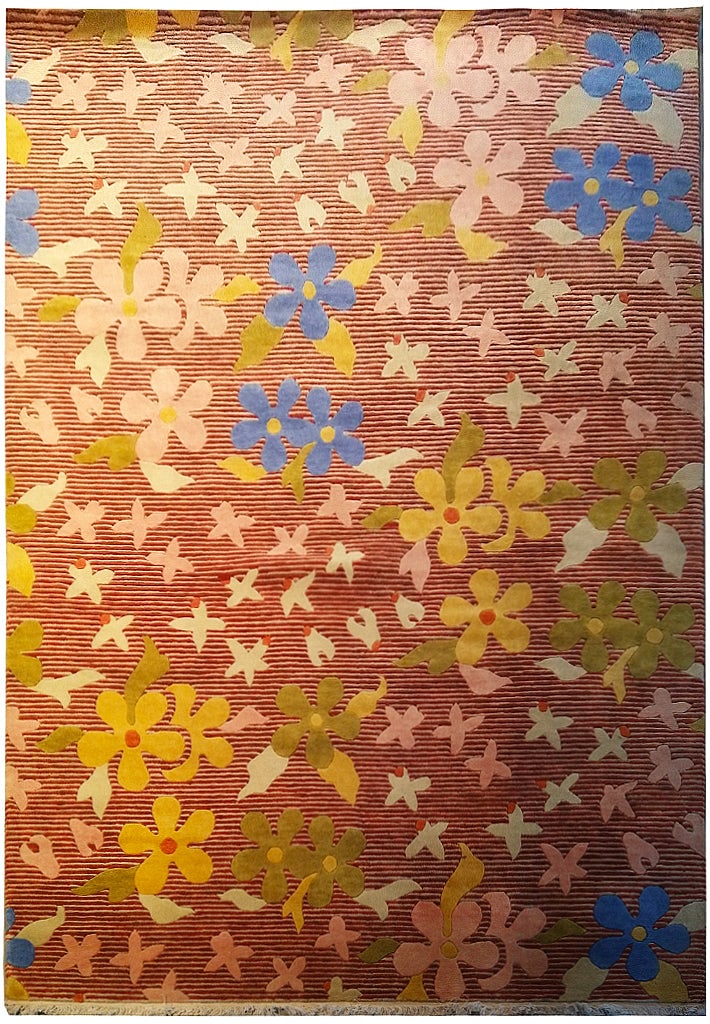 6 x 9 Hand-Knotted Modern Rug Wool Silk Coral India: 6 x 9 Hand-Knotted Modern Rug Wool Silk Coral India Free continental US Shipping Enhance your space with this stunning 6 x 9 modern rug, expertly hand-knotted in India. Featuring a vibrant coral color