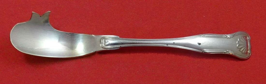 Kirk King sterling silver cheese knife with pick 5 3/4 inch: Kirk King sterling silver cheese knife with pick 5 3/4 inch This is a custom-made sterling silver cheese knife with pick, featuring the King pattern by Kirk. The knife has a flat handle and is crafted