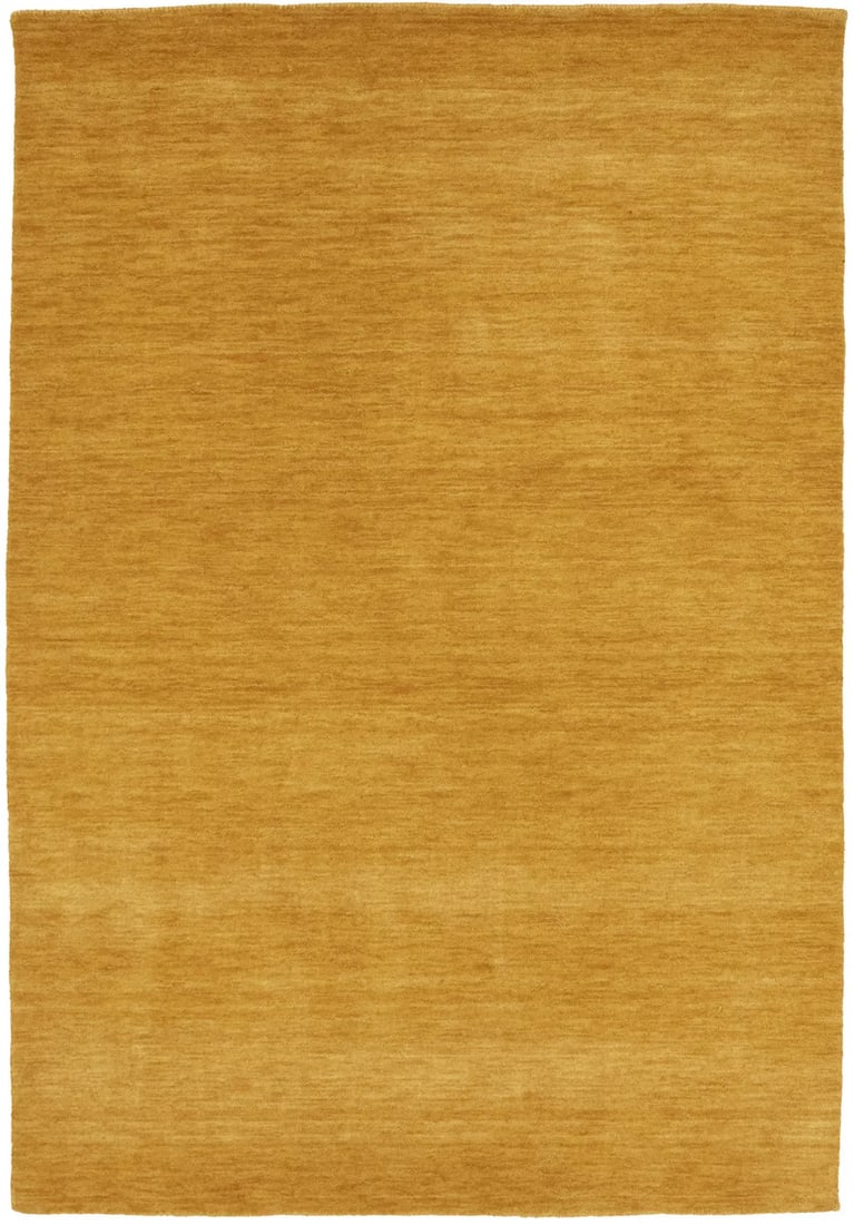 Hand-Loomed Wool Area Rug 4'2 x 6' Golden Peach Modern Solid Pattern: Hand-Loomed Wool Area Rug 4'2 x 6' Golden Peach Modern Solid Pattern This solid design Gabbeh area rug features a hand-loomed construction using wool, offering a modern look with a golden peach color.