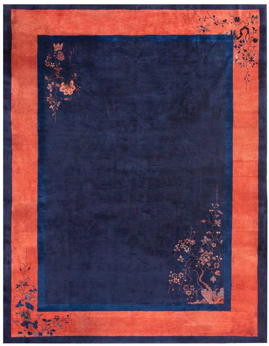 Antique Nichols Tree of Life Art Deco Chinese Wool Area Rug 9x12 Blue: Antique Nichols Tree of Life Art Deco Chinese Wool Area Rug 9x12 Blue This is an antique Art Deco Chinese rug from the Nichols workshop, dating to around 1920. Expertly hand-knotted from 100% wool, th