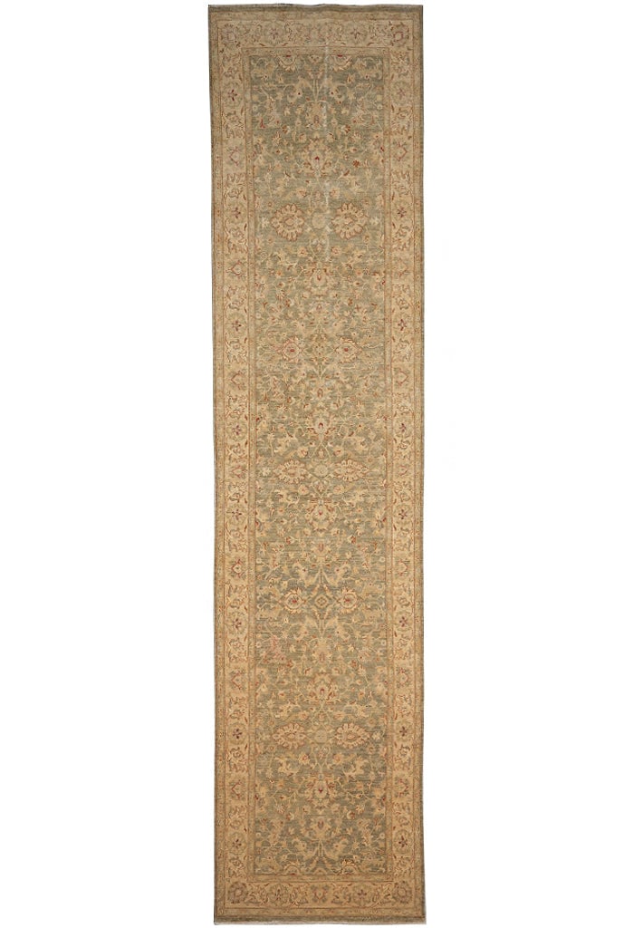 4 x 17.5 Sage Green Hand Knotted Natural Wool Wide Long Runner: 4 x 17.5 Sage Green Hand Knotted Natural Wool Wide Long Runner Free continental US Shipping This 4 x 17.5 sage green runner is hand-knotted by skilled artisans from high-quality natural wool. Designed