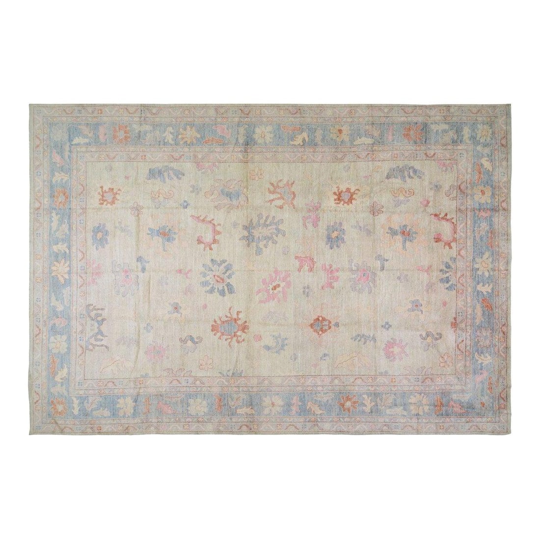 Turkish Oushak Hand Knotted Wool Area Rug 12'2x17'8: Turkish Oushak Hand Knotted Wool Area Rug 12'2x17'8 This Turkish Oushak rug is expertly hand-knotted from wool using traditional techniques that honor generations of craftsmanship. Its design offers a