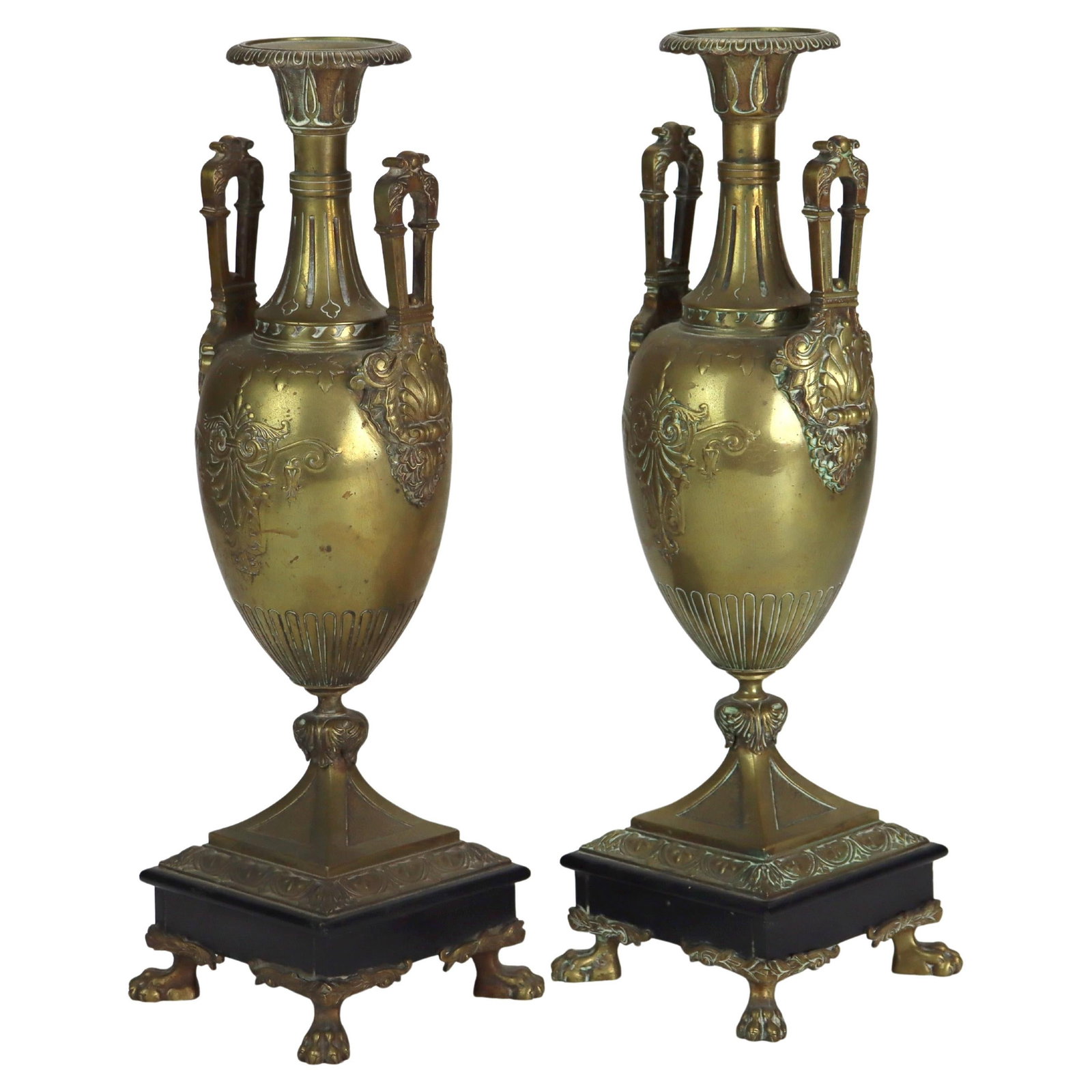 Set of 2 Late 19th Century Bronze and Slate Classical Urns (1 of 8)