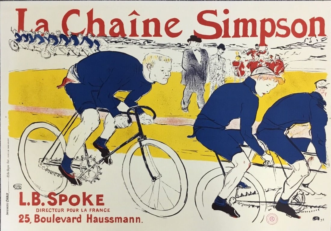 Henri de Toulouse-Lautrec Le Chain Simpson Original Lithograph 1995: Henri de Toulouse-Lautrec Le Chain Simpson Original Lithograph 1995 This stunning lithograph titled "Le Chain Simpson" by renowned artist Henri de Toulouse-Lautrec captures the essence of artistic exp