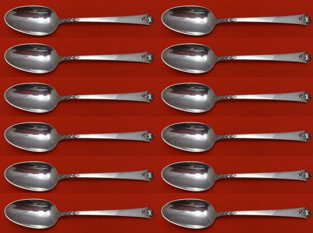 Royal Crest Castle Rose Sterling Silver Teaspoon Set 12 Pieces: Royal Crest Castle Rose Sterling Silver Teaspoon Set 12 Pieces This exquisite 12-piece set of teaspoons features the elegant Castle Rose pattern by Royal Crest. Each spoon measures 6 1/8" and is craft