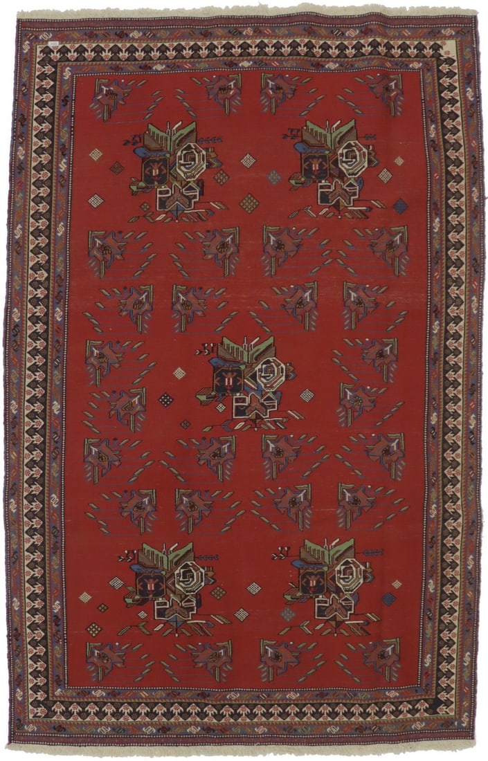 Hand-Woven Wool Sumak Tribal Floral Rug 4'5 x 6'10 Orange: Hand-Woven Wool Sumak Tribal Floral Rug 4'5 x 6'10 Orange Enhance your living space with this beautiful hand-woven Sumak rug, showcasing a vibrant orange and cream floral design complemented by shades
