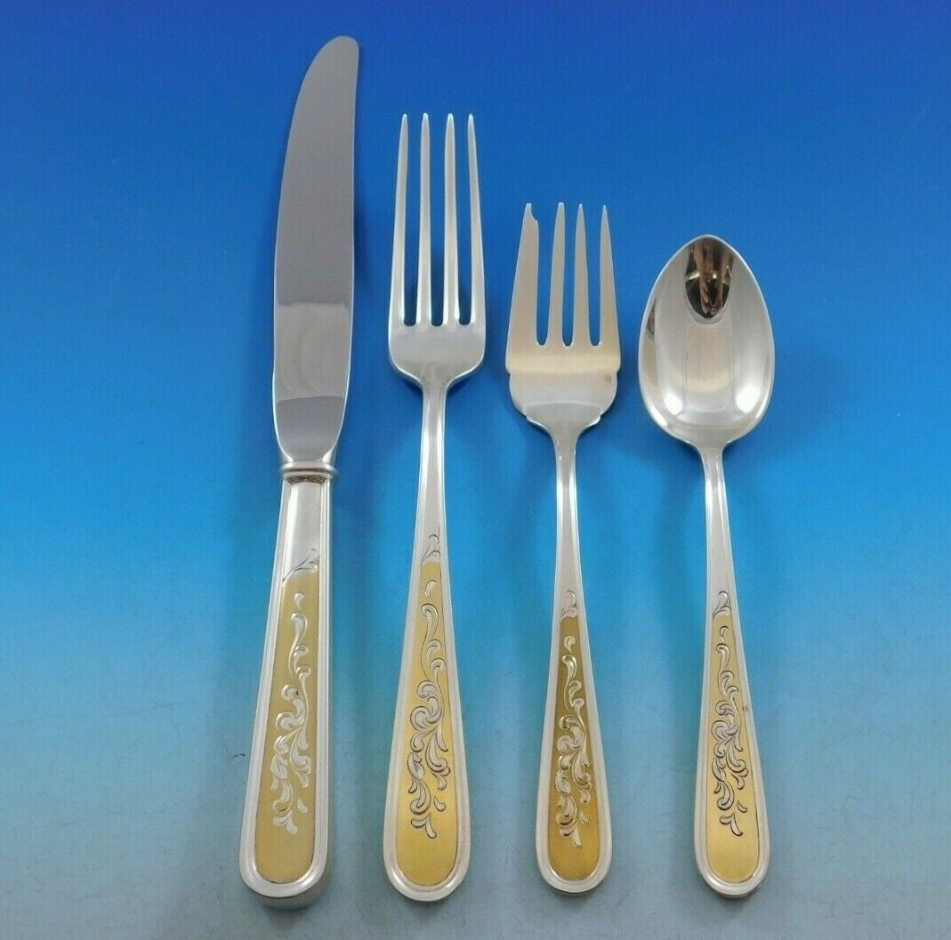 Kirk Golden Calvert Engraved Sterling Silver 4-Piece Place Setting: Kirk Golden Calvert Engraved Sterling Silver 4-Piece Place Setting Enhance your dining experience with this exquisite 4-piece place setting from the Golden Calvert Engraved pattern by Kirk. Crafted fr