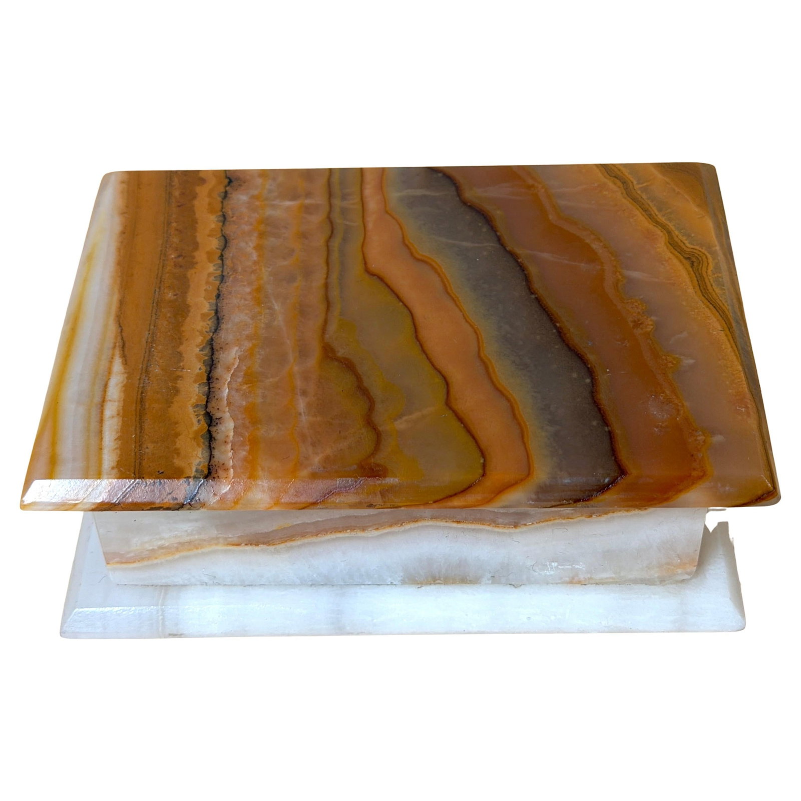 Mid Century Italian Agate and Alabaster Modernist Hinged Decorative Table Box: Mid Century Italian Agate and Alabaster Modernist Hinged Decorative Table Box This Italian specimen agate and alabaster hinged table box from the 1950s is a refined example of mid-century craftsmanshi