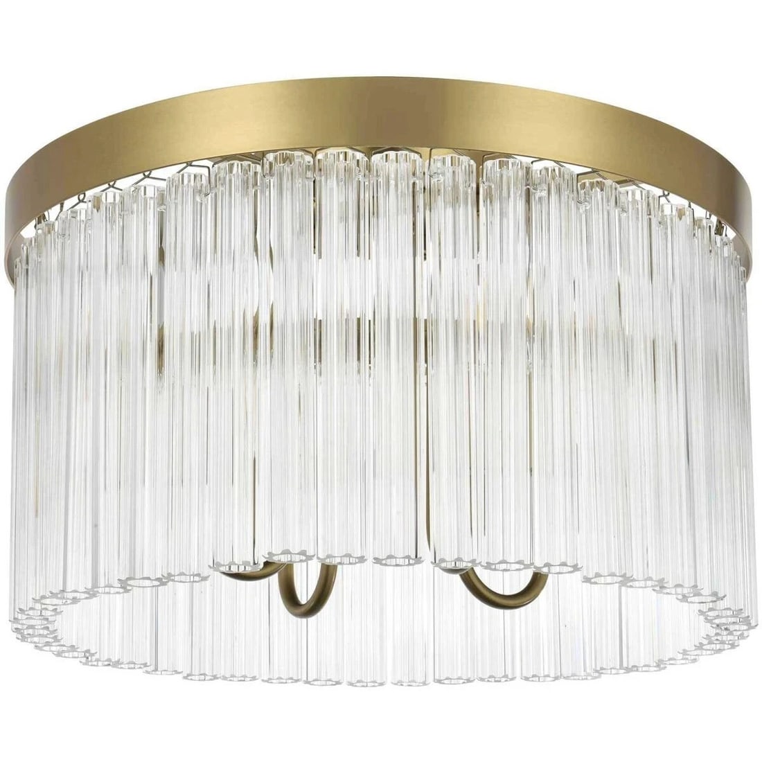 Harlow 4-Light Satin Gold Flush Mount Chandelier 16 Inch Wide: Harlow 4-Light Satin Gold Flush Mount Chandelier 16 Inch Wide This modern flush mount chandelier features a satin gold finish and is designed for indoor spaces such as dining rooms, living rooms, bedr