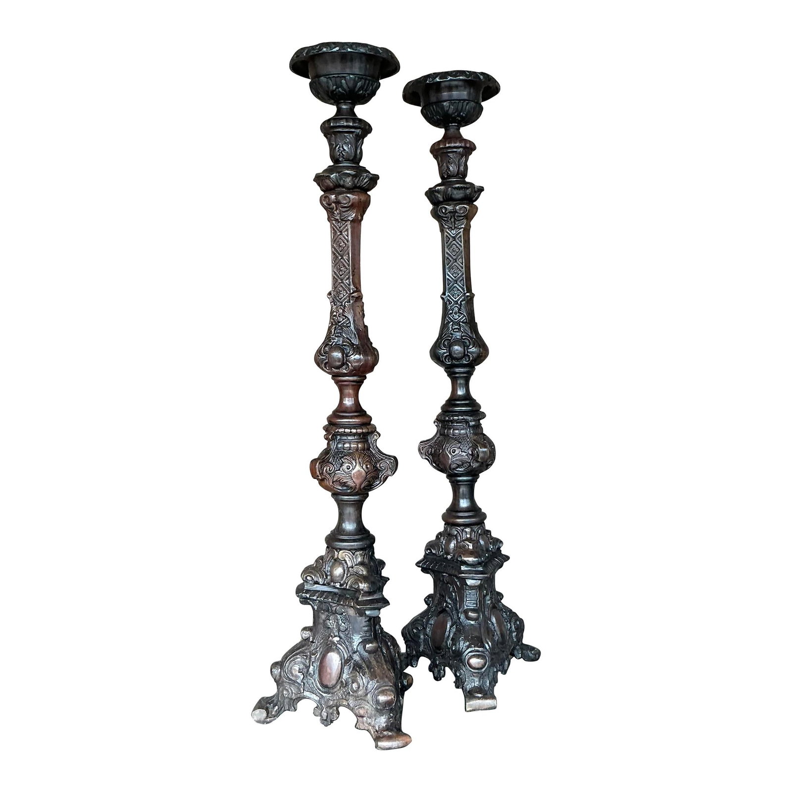 Monumental Vintage Boho Maitland-Smith Bronze Altar Candles Set of 2 (1 of 7)