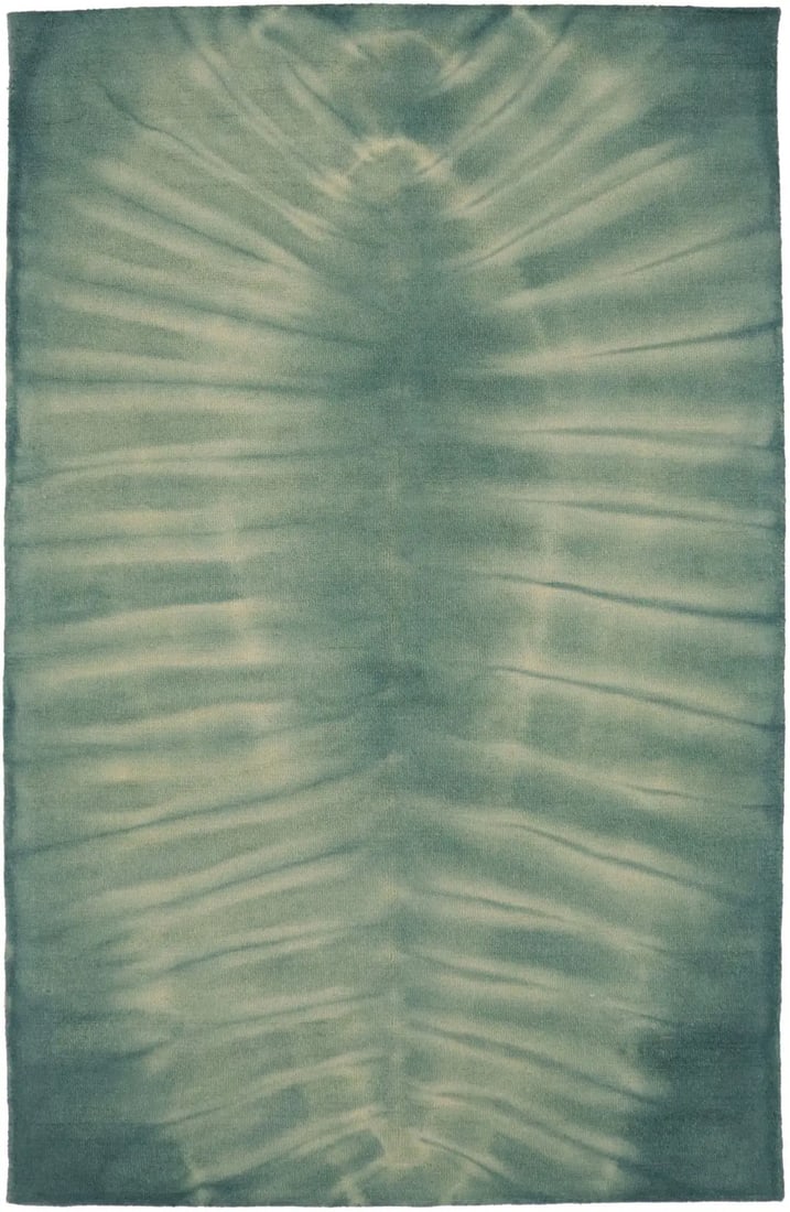 Hand-Tufted Wool Modern Green Tie-Dye 5x8 Bedroom Rug from India: Hand-Tufted Wool Modern Green Tie-Dye 5x8 Bedroom Rug from India This hand-tufted modern area rug features a green tie-dye abstract design, crafted from wool for a soft and durable surface. Suitable f