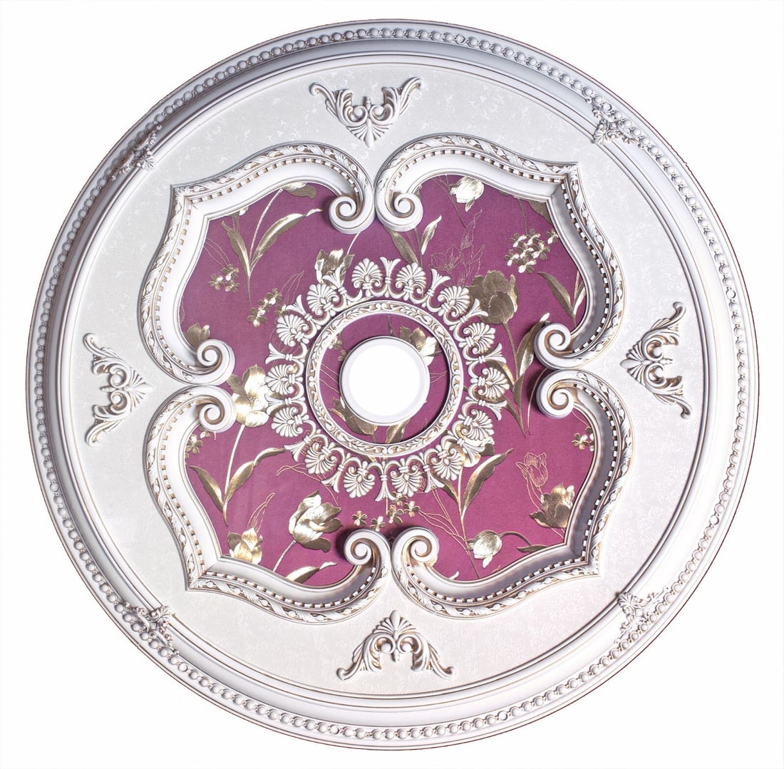 Artistry 43 Inch Antique White Ceiling Medallion: Artistry 43 Inch Antique White Ceiling Medallion This 43-inch round chandelier ceiling medallion in antique white features elegant red tulip accents and is designed to enhance the look of foyers, dini