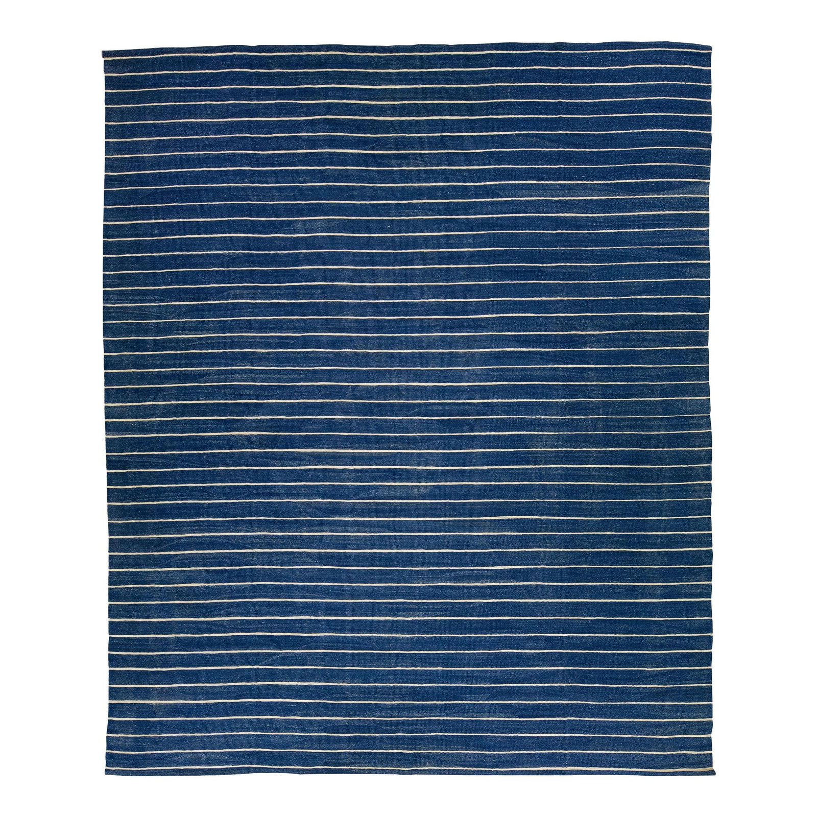 Oversized Modern Kilim Wool Rug Navy Blue Stripe Pattern 13'11 x 16'9: Oversized Modern Kilim Wool Rug Navy Blue Stripe Pattern 13'11 x 16'9 Enhance your living space with this exquisite Modern Kilim flat-weave wool rug. Featuring a striking navy blue field adorned with 