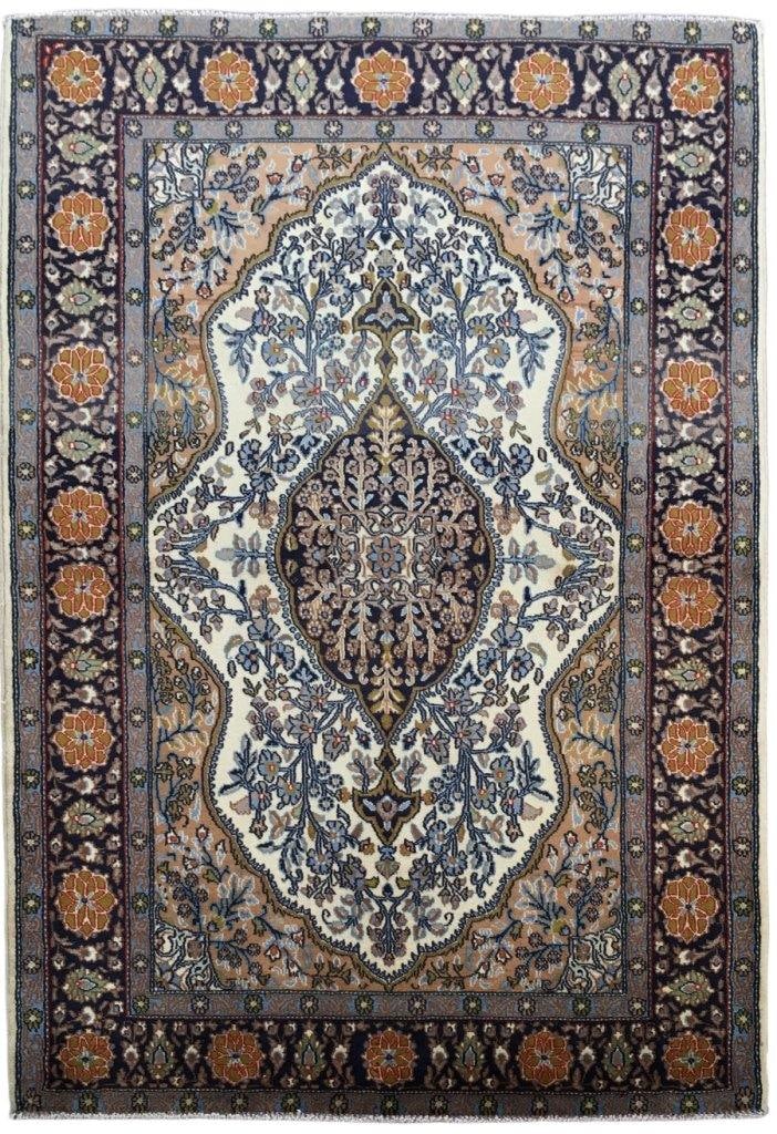 Ivory Persian Shahreza Handmade Rug 3.7 x 5.3 Soft Wool: Ivory Persian Shahreza Handmade Rug 3.7 x 5.3 Soft Wool Free continental US Shipping Introducing the exquisite 3.7 x 5.3 Ivory Persian Handmade Shahreza Style Rug, a stunning example of traditional Pe