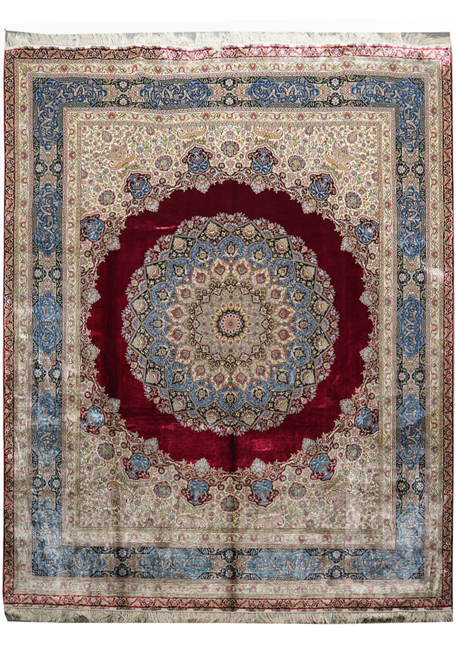 8 x 10 Hand-Knotted Bamboo Silk Elegant Fancy Carpet: 8 x 10 Hand-Knotted Bamboo Silk Elegant Fancy Carpet Free continental US Shipping This 8 x 10 hand-knotted carpet is made from bamboo silk and features an elegant fancy design with floral, geometric, 