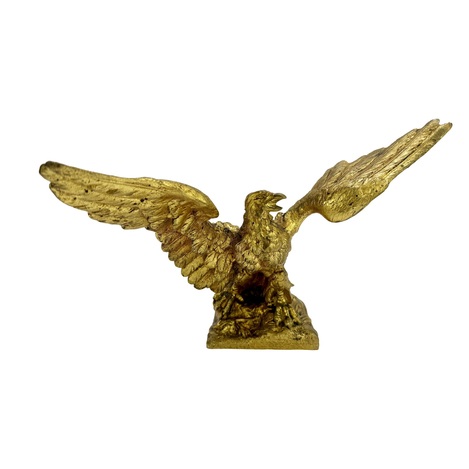 Napoleon III Gilt Bronze Eagle Sculpture by Rousseau C 1870: Napoleon III Gilt Bronze Eagle Sculpture by Rousseau C 1870 This exquisite Napoleon III gilt bronze eagle sculpture, signed by Rousseau and crafted circa 1870, captures the dramatic moment of takeoff.