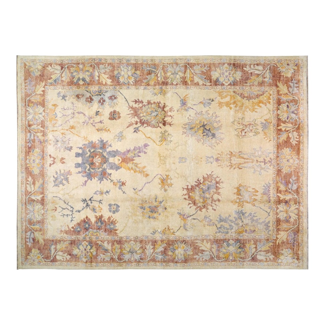 10' x 13'6" Wool Oushak Area Rug with Allover Pattern: 10' x 13'6" Wool Oushak Area Rug with Allover Pattern This contemporary Oushak rug is hand knotted from wool and features an all-over design with a silky soft texture. The rug comes in an ivory color 