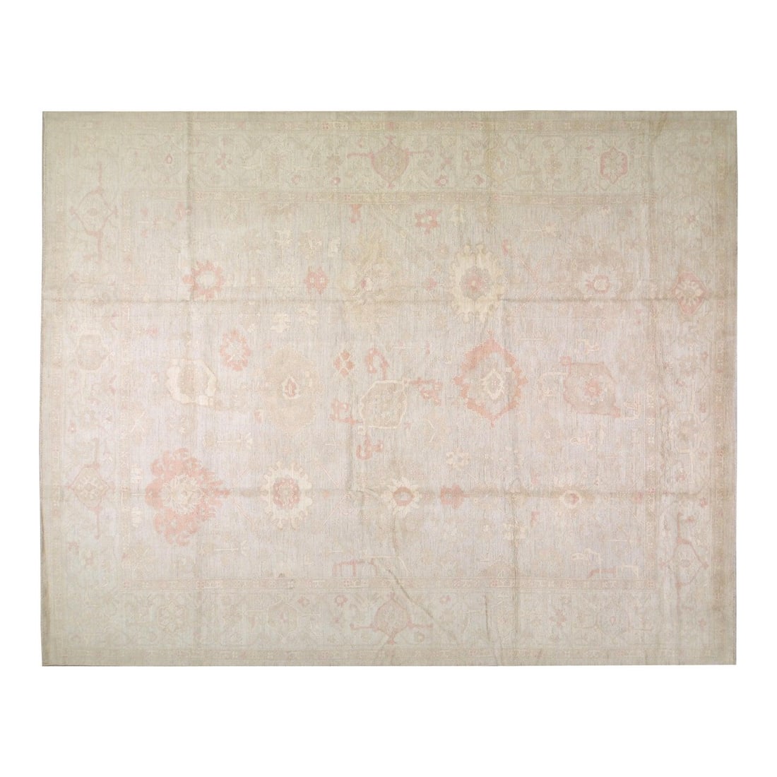 11'8 x 14'7 Hand Knotted Wool Oushak Area Rug Tan: 11'8 x 14'7 Hand Knotted Wool Oushak Area Rug Tan This Turkish Oushak rug is hand-knotted from wool using traditional techniques, combining timeless craftsmanship with a contemporary design sensibilit
