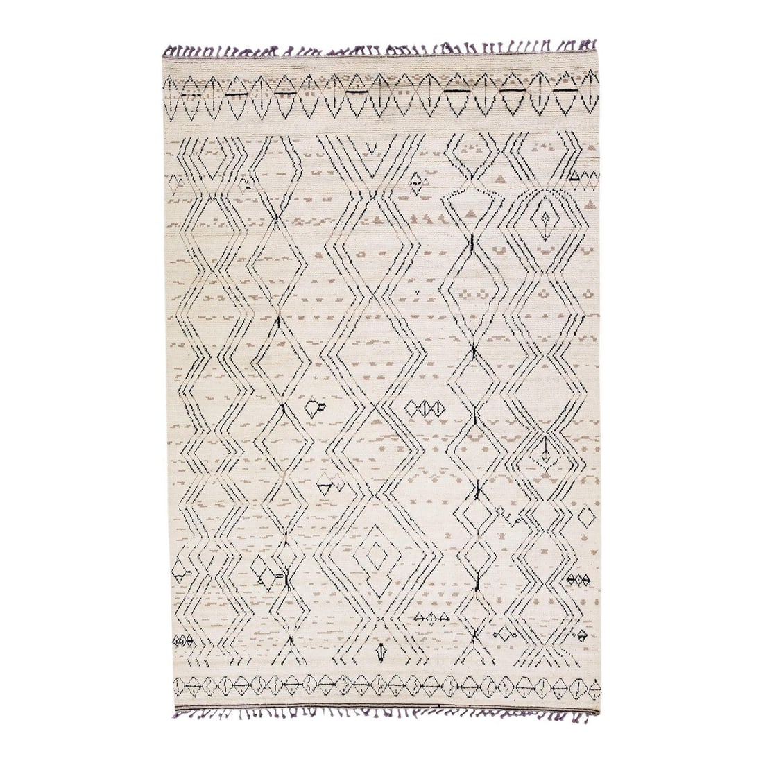 Handmade Ivory Wool Moroccan Style Tribal Rug 8'10 x 13'2: Handmade Ivory Wool Moroccan Style Tribal Rug 8'10 x 13'2 Enhance your home with this stunning contemporary Moroccan style handmade wool rug. Featuring a beautiful ivory background, this hand-knotted 