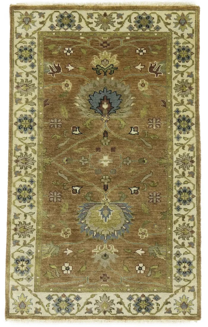 Handmade Rust Orange Floral Oushak Chobi 3x5 ft Area Rug: Handmade Rust Orange Floral Oushak Chobi 3x5 ft Area Rug Enhance your space with this exquisite handmade Oushak Chobi rug, featuring a stunning rust orange floral pattern. This area rug, ideal for ent