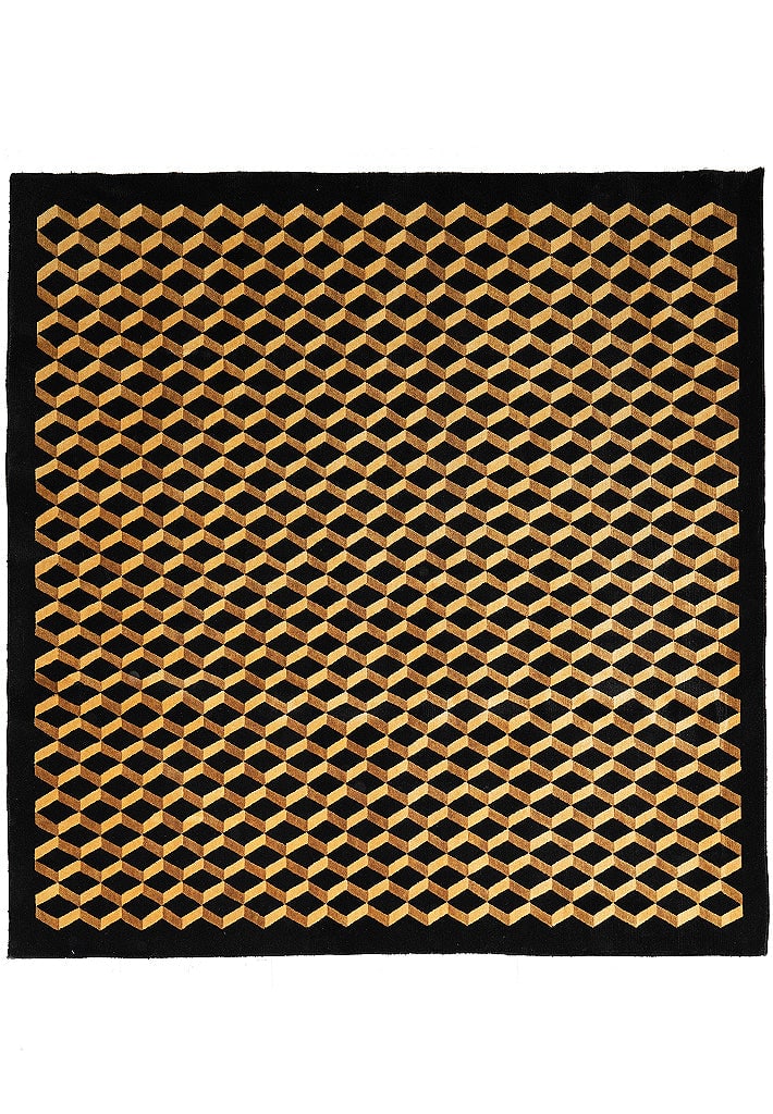Handmade 72 x 72 Inch Black Wool Contemporary Square Rug Modern Indian Design: Handmade 72 x 72 Inch Black Wool Contemporary Square Rug Modern Indian Design Free continental US Shipping This handmade contemporary square area rug features a modern design in black and beige tones.