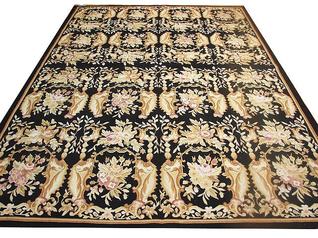 6' x 9' Black Aubusson Hand-Knotted Area Rug Premium Wool: 6' x 9' Black Aubusson Hand-Knotted Area Rug Premium Wool Free continental US Shipping Introducing the 6' x 9' Black Aubusson Weave Rug, a stunning embodiment of classic sophistication and intricate c