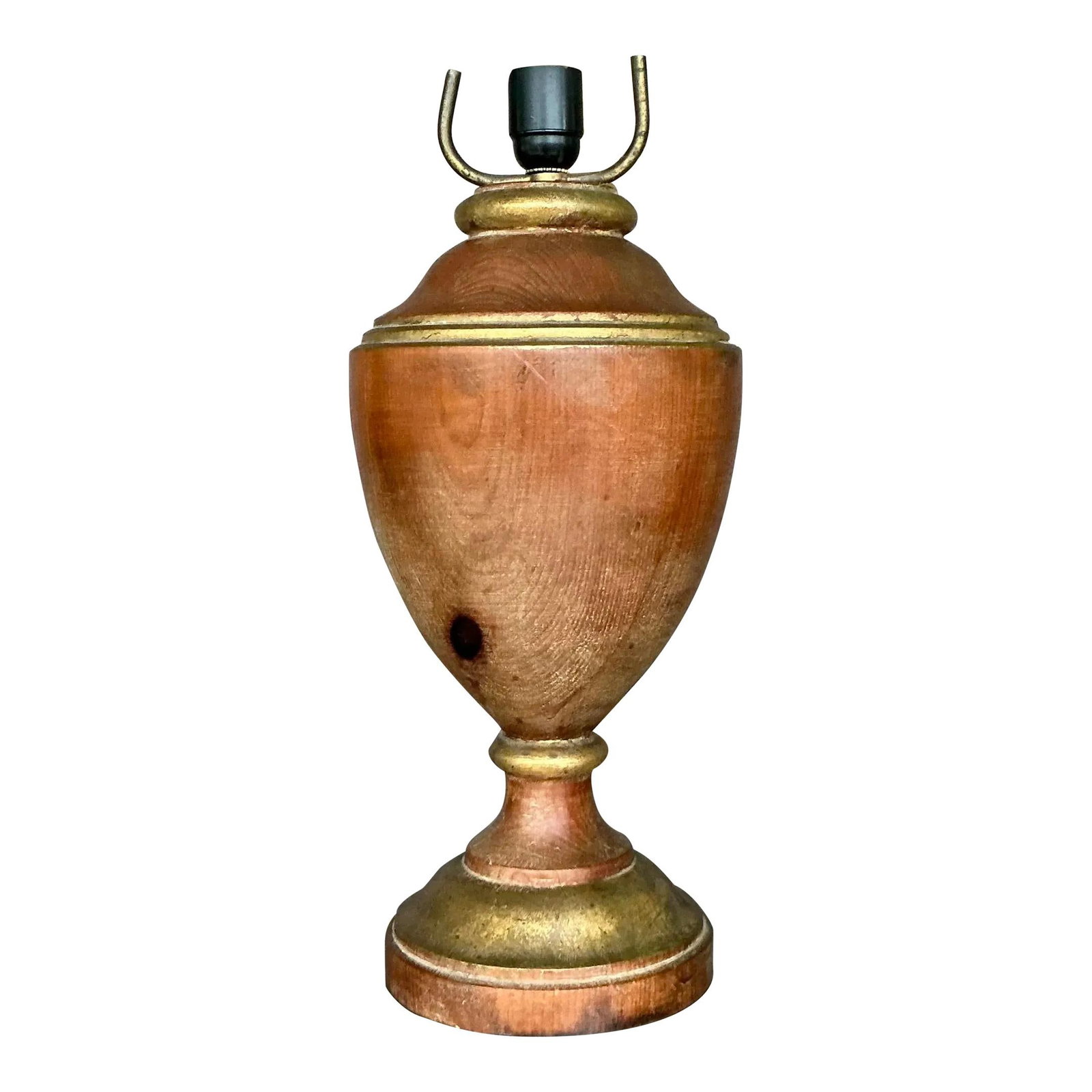 Vintage Boho Gilt Tipped Wood Lamp 19.25 in Height: Vintage Boho Gilt Tipped Wood Lamp 19.25 in Height Illuminate your space with this Vintage Boho Gilt Tipped Turned Wood Lamp. This stunning piece showcases beautifully turned wood complemented by eleg