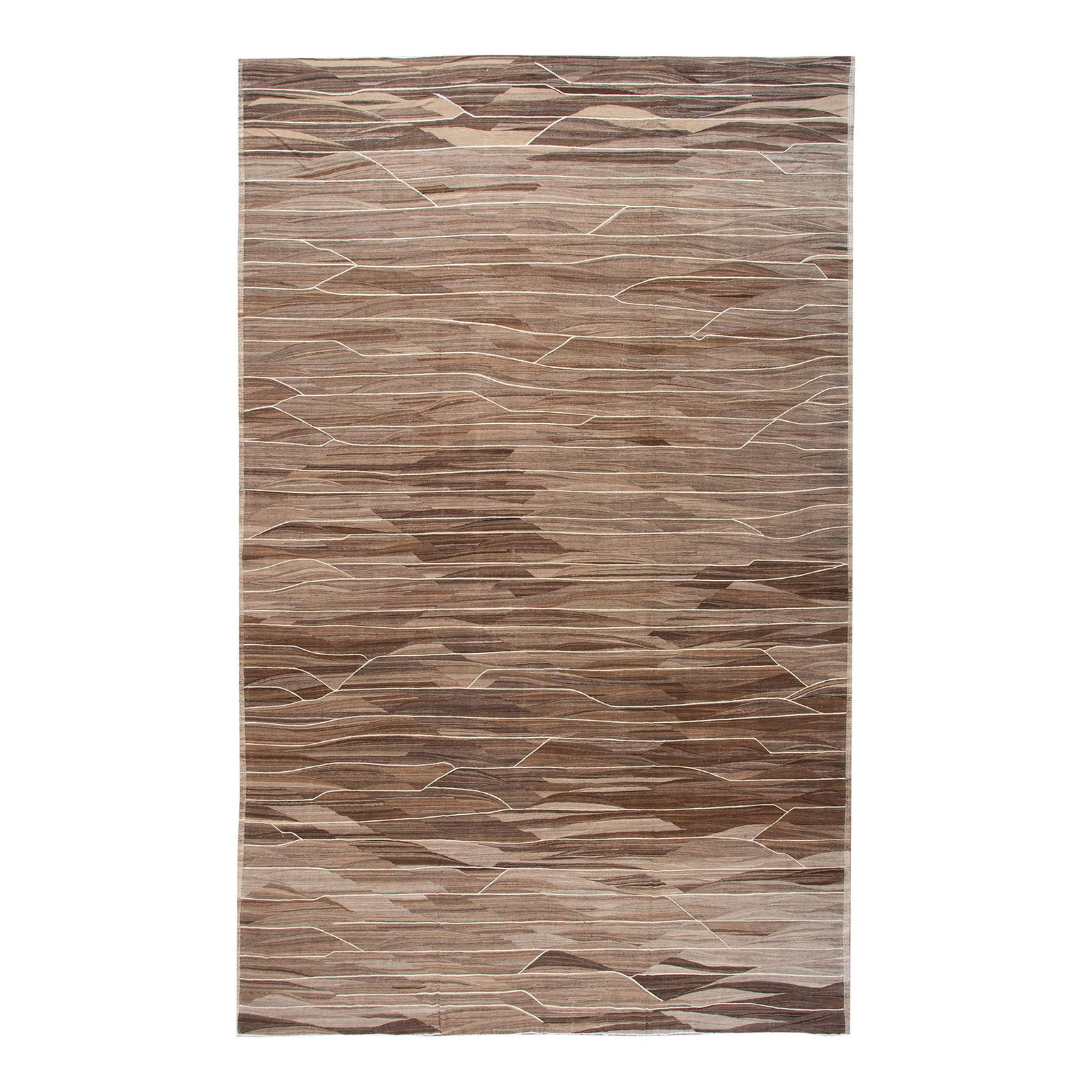 Oversize Brown Wool Kilim Rug 13'9 x 21'4 Modern Geometric Design: Oversize Brown Wool Kilim Rug 13'9 x 21'4 Modern Geometric Design Elevate your living space with this exquisite oversize brown wool rug, featuring a modern geometric design in a flat-weave Kilim style