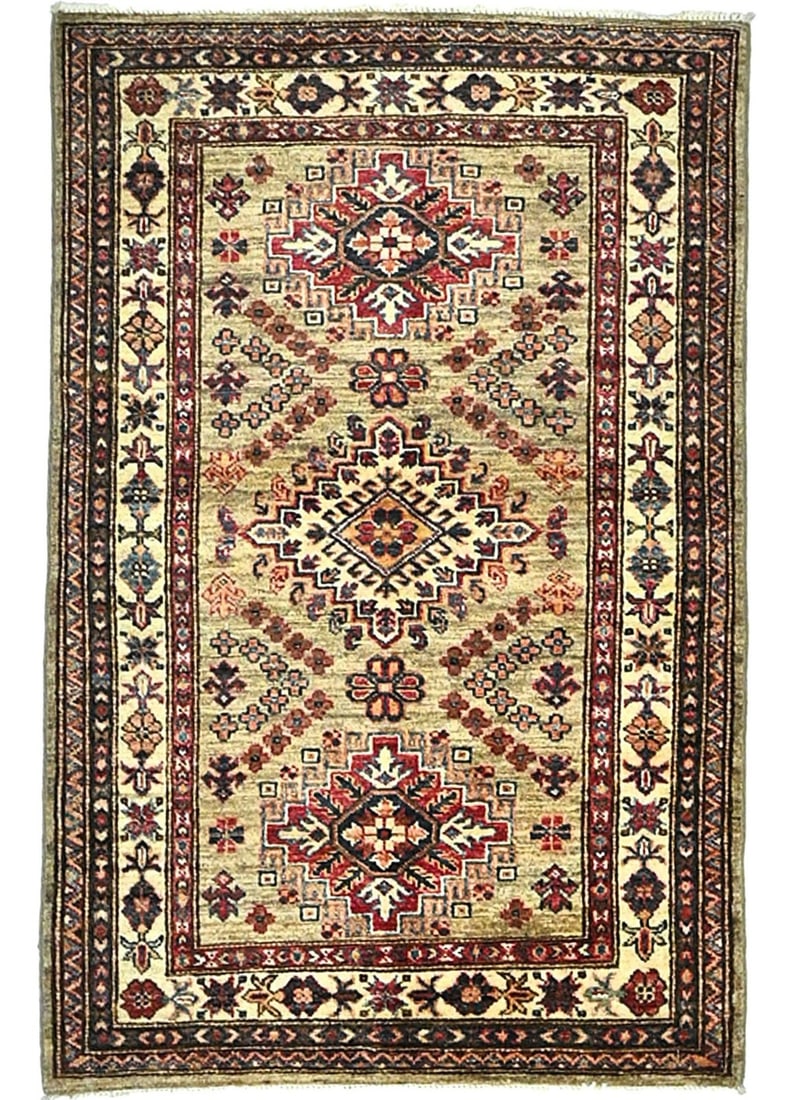 Tribal Geometric Kazak Wool Rug 2'8 X 4'1 Handmade Eco-Friendly: Tribal Geometric Kazak Wool Rug 2'8 X 4'1 Handmade Eco-Friendly This stunning hand-knotted Tribal Geometric Kazak Oriental Rug is perfect for adding a touch of elegance to any space. Measuring 2'8" x 