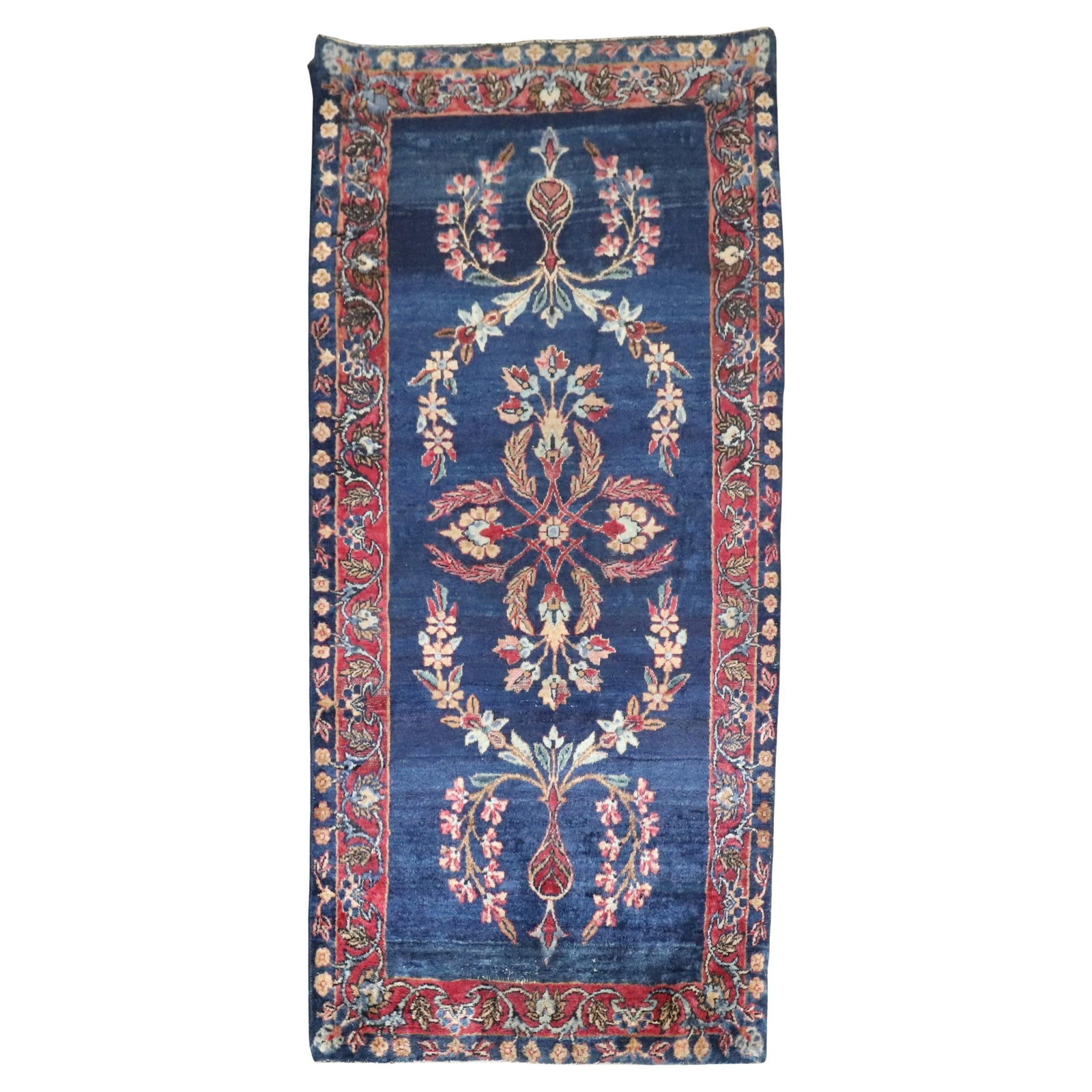 Navy Antique Indo Persian Sarouk Rug 27 x 57 Hand-Woven Wool: Navy Antique Indo Persian Sarouk Rug 27 x 57 Hand-Woven Wool Discover the exquisite beauty of this Navy Antique Indo Persian Sarouk Rug, expertly hand-woven from high-quality wool. This early 20th-cen