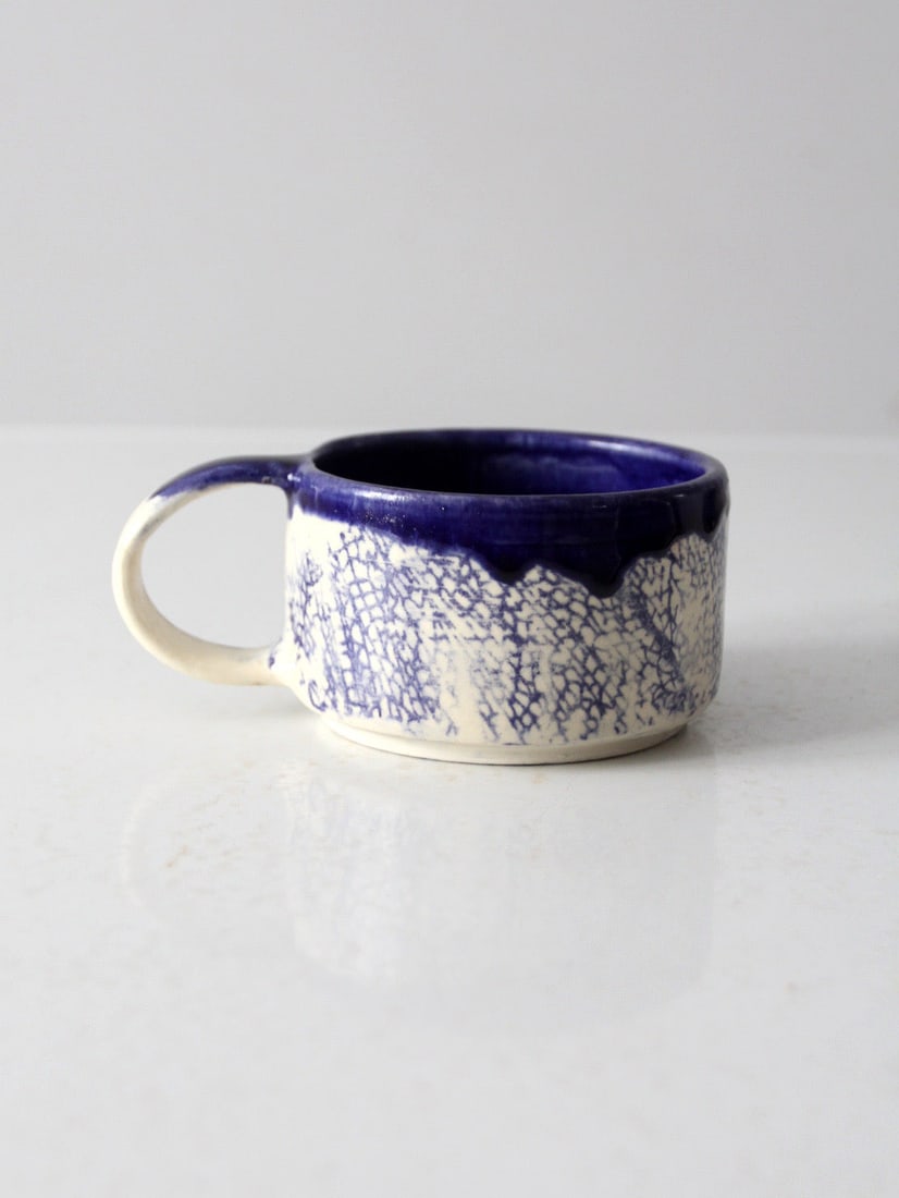 Signed Blue Glazed Studio Pottery Mug with C Handle (1 of 10)