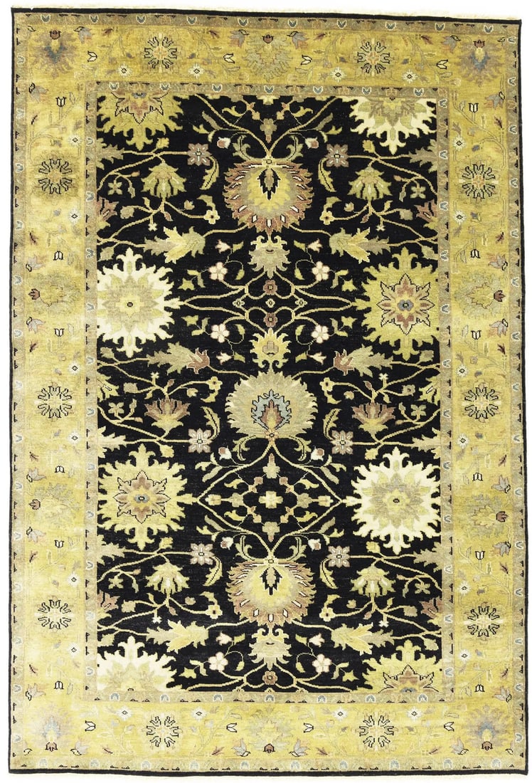 Hand-Knotted Floral Transitional Wool Area Rug 6'2 x 9'1: Hand-Knotted Floral Transitional Wool Area Rug 6'2 x 9'1 Enhance your home decor with this exquisite hand-knotted Oriental rug featuring a stunning floral transitional design. Measuring 6'2" x 9'1", t