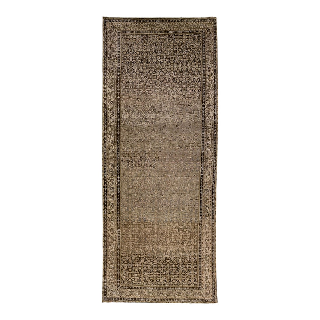 Antique Persian Malayer Handmade Wool Rug Tan 6'4 x 15'3 Geometric Design (1 of 8)
