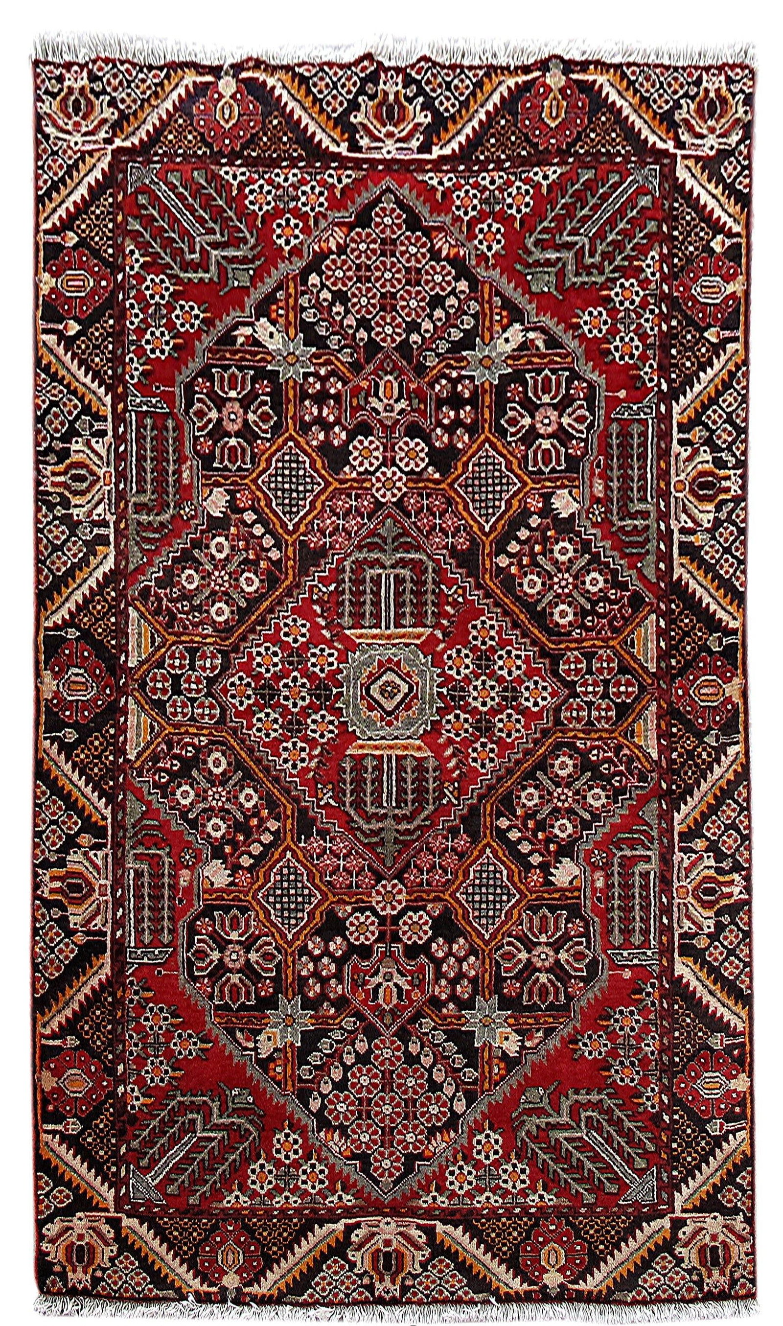 Handwoven 4'4" x 7' Red Persian Hamadan Wool Rug: Handwoven 4'4" x 7' Red Persian Hamadan Wool Rug Free continental US Shipping Enhance your home with the exquisite 4' 4" x 7' Red Persian Hamadan Rug, a stunning example of traditional Persian craftsm
